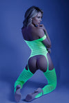 Luminous Temptation: Supersonic Mosaic Neon Green Gartered Bodystocking