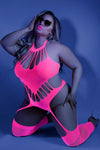 Enchanted Nights: 'No Promises' Neon Pink Footless Teddy Bodystocking